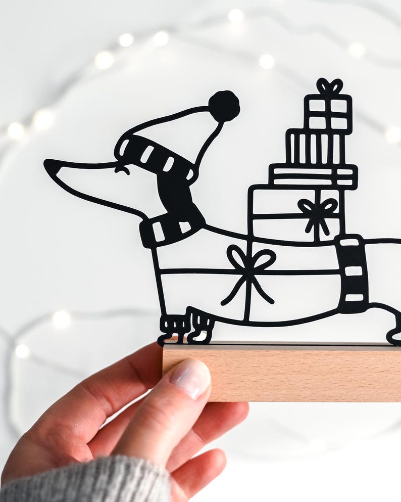 Dackel Aufsteller mit Geschenken als Aufsteller aus dem 3D-Druck - Produktfoto 3