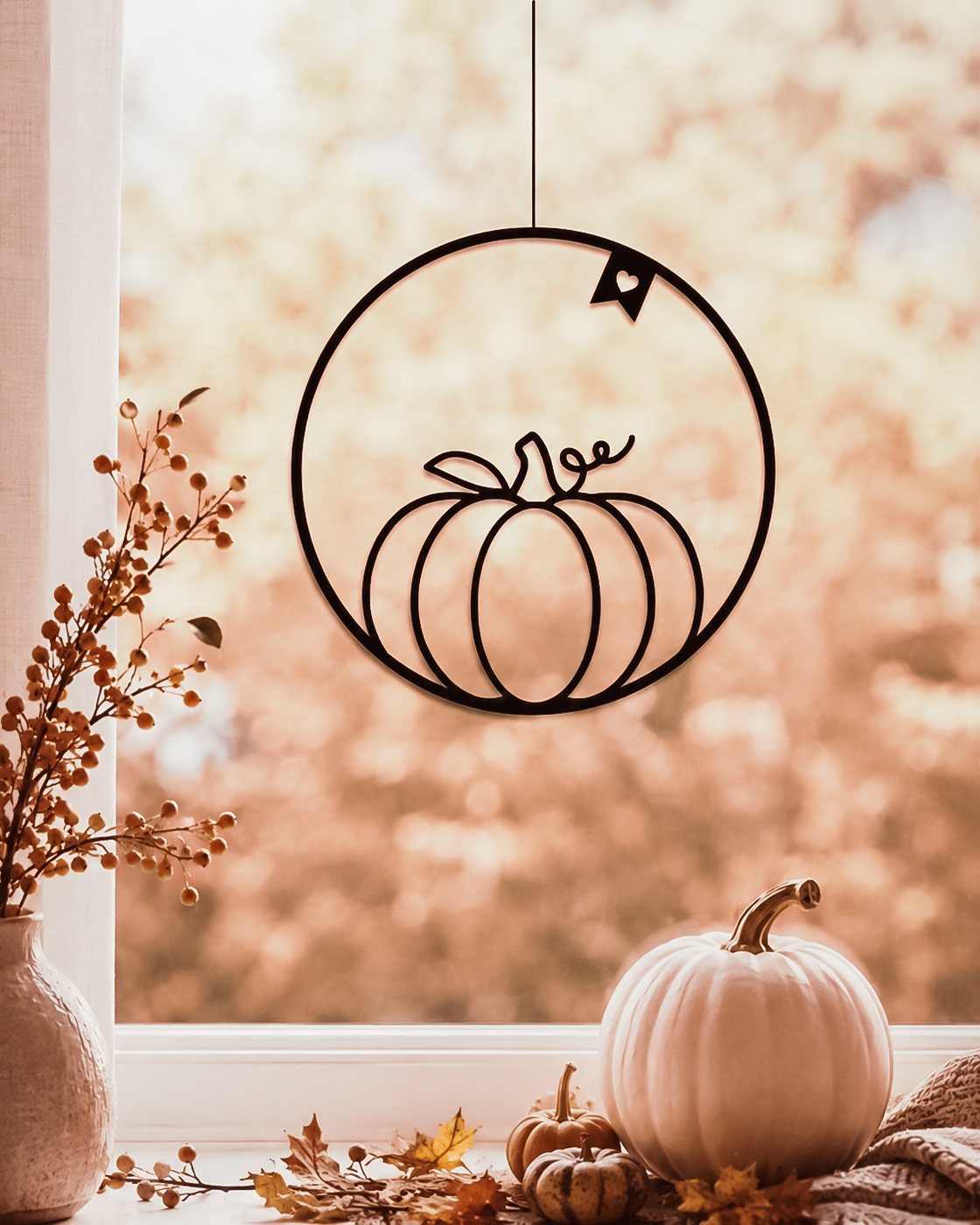 Fensterdeko Herbst – Fensteranhänger Kürbis am Fenster